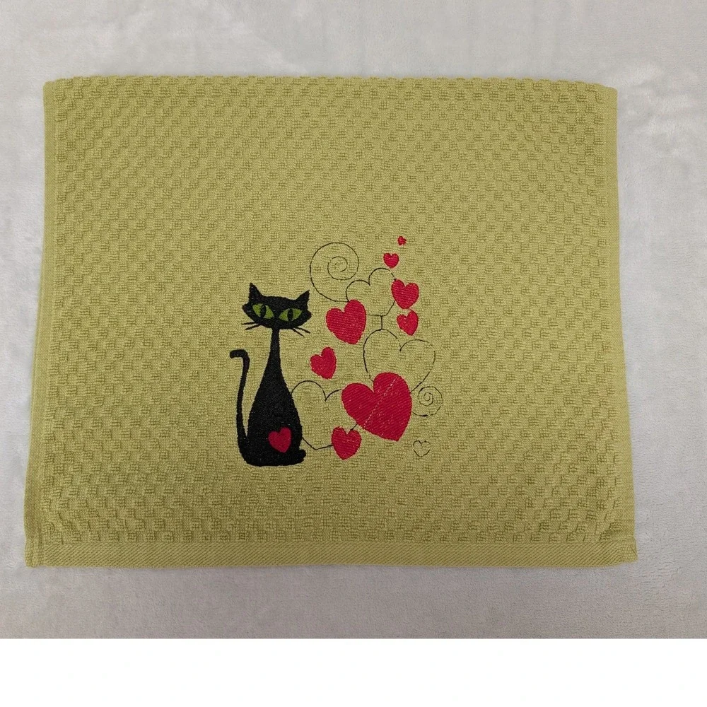 Mid Mod Cat Hearts Valentine Retro Mid Century Modern Kitchen Bar Hand Towel